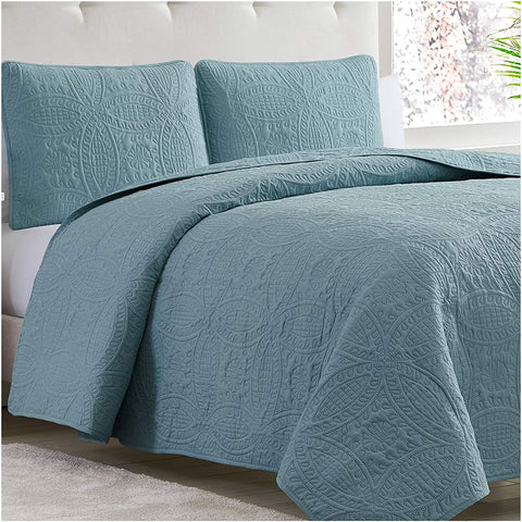 praelarus Bedspread Coverlet Set Spa-Blue - Comforter Bedding Cover - Oversized 3-Piece Quilt Set (King/Cal King, Spa Blue)