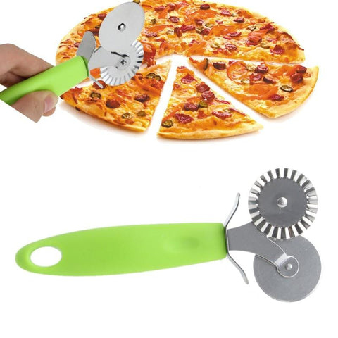 1PC Double Roller Pizza Knife Cutter Pastry Pasta Dough Crimper Wheel Rolling Kitchen Slicer Pastry Pizza Cutting Tools Hot C42