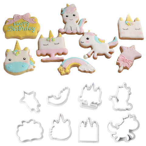 8pcs/set Creative Unicorn Cookie Cutter DIY Fondant Chocolate Cake Embossing Stencil Mold Biscuit Cute Mold Baking Tool